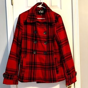 YMI Red & Black Plaid Peacoat Juniors XL